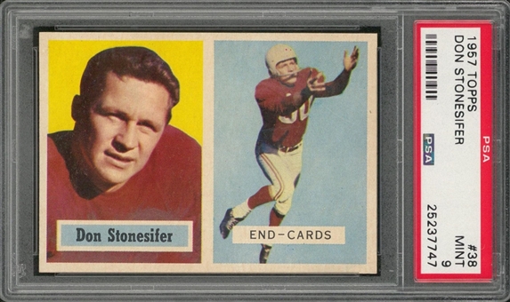 1957 Topps Football #38 Don Stonesifer – PSA MINT 9